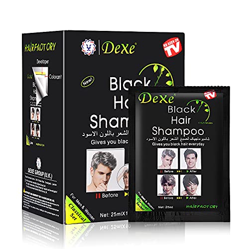 YUOLITA 250 ml Schwarzes Haar Shampoo Dye, 10pcs Instant Black Hair Shampoo Haarfärbeshampoo für Männer, Frauen, Schwarze Haarfarbe Natürliche Inhaltsstoffe Schwarzes Haarshampoo zur Grauabdeckung