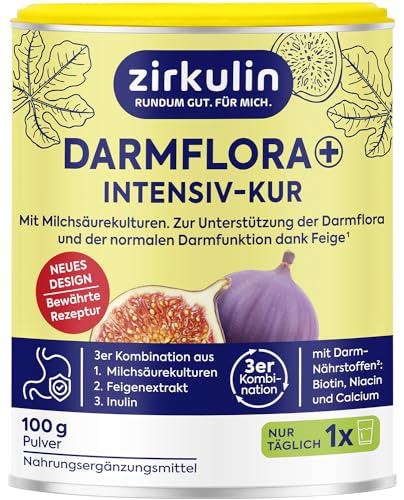 Zirkulin Darmflora Plus 100g Pulver – Nahrungsergänzungsmittel zur Unterstützung einer gesunde Darmflora – mit Vitamin B3, B7 Calcium & Biotin – geeignet als Kur oder Langzeitergänzung