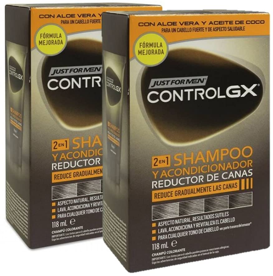 Just for men Control GX, Grey Reducing 2-in-1 Shampoo & Conditioner für graues Haar, neue verbesserte Formel – alle Farbtöne, 118 ml - 2er Pack